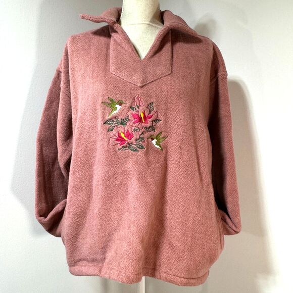 Cabin Fever Sweater Heavyweight Size Medium Acrylic Pink Hummingbirds Flowers - Picture 1 of 9